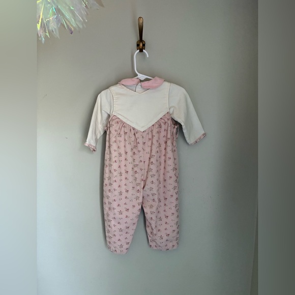 The Lullaby Club Vintage Pink Floral Overall Shirt Two Piece Set Size 12 months - Picture 9 of 9